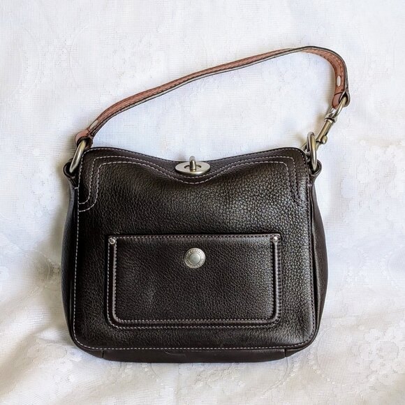 COACH Chelsea Pebbled Brown Leather Turn Lock Small Bag Handbag Purse D06S-10130 - Picture 1 of 11